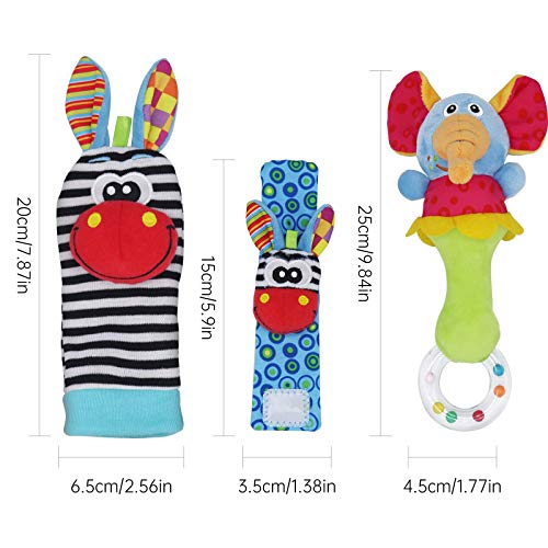 Synchain Baby Rattle Toy - 5 paquetes de muñequeras para recién nacidos con sonajeros, simpáticos animales Developmental Soft Toys para bebés de 0 a 12 meses