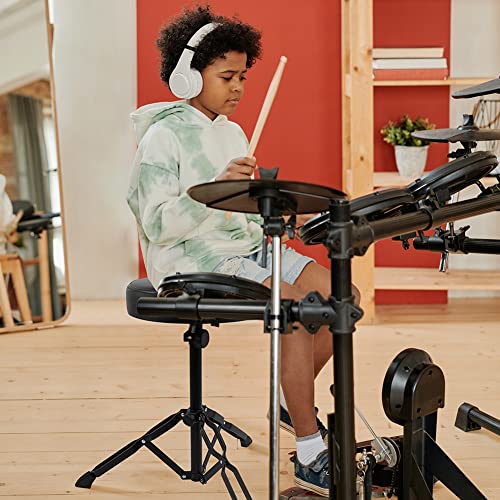 Taburete de Batería Plegable Musicales: Asiento Drum Throne Tambor Electronica Ajustable - Taburetes para Baterí con pies Antideslizantes Acolchado Apto para Principiantes Adultos | Niños Metal Negro