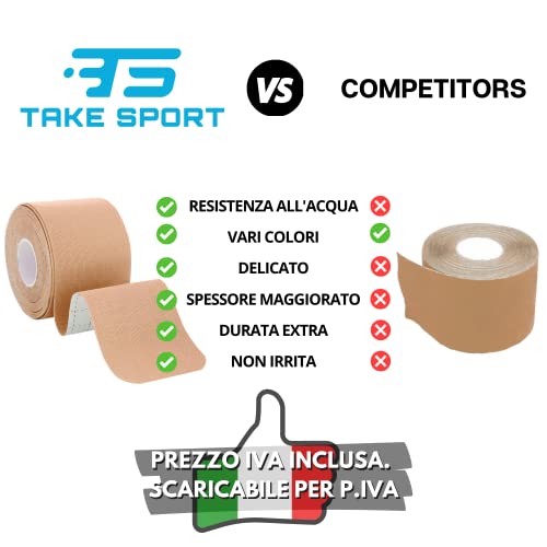 TAKE SPORT® - Cinta de kinesiología para kinesiología, cinta kinesiológica, cinta kinesiológica, cinta de kinesiología, 1 rollo de 5 x 5 m, 95% algodón 5% elastano, color (piel/skin)