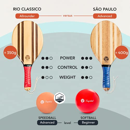 two46 | Palas Playa Madera - Frescobol | El Deporte de Verano de Moda de Brasil | Raquetas Playa de Madera Hechas a Mano (Incluye Pelota de iniciación, Pelota rápida y Bolsa)