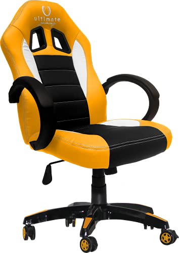 Ultimate Gaming HPAINF0107 Silla Gaming, Cuero sintético, Amarillo, Negro y Blanco, Mediano