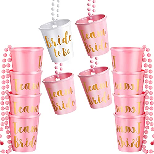 Vasos de Chupito con Cadena para Novia, 12 Piezas collares de plástico con cuentas Rosa Blanco con Papel Oro para Collar Despedida Soltera Fiestas Bodas