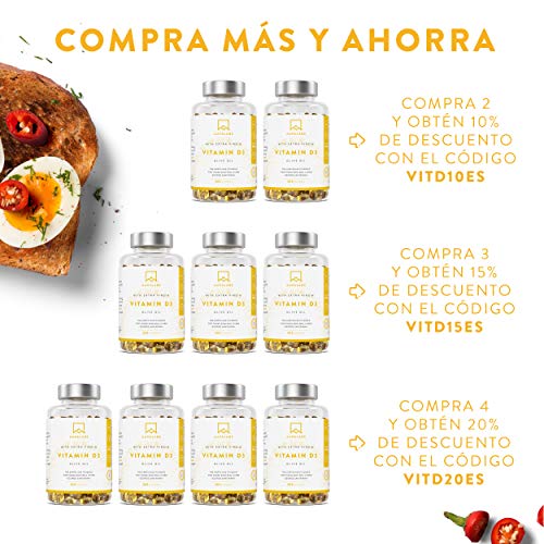 Vitamina D3 Natural [5000 UI] Depot - Altamente Concentrada - con Aceite de Oliva Extra Virgen para una Absorción Óptima - Favorece la Función Ósea e Inmunológica - Complemento Alimenticio - 365 Cáps