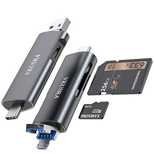 VKUSRA Lector Tarjetas SD USB C, 4-en-1 Adaptador Tarjeta SD a USB Micro USB OTG Lector de Tarjetas USB 3.0 para SDXC, SDHC, SD, MMC, RS-MMC, Micro SDXC, Micro SD, Micro SDHC y UHS-I Tarjetas