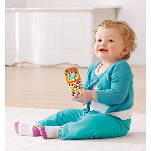 VTech - Pequephone bilingüe, juguete bebé +6 meses, teléfono infantil con luces, sonidos y canciones en inglés y español, enseña números, colores y animales, multicolor (80-138147)