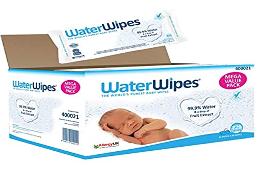 WaterWipes Toallitas para Pieles Sensible de Bebé, 99.9% agua purificada, No biodegradable, 60 Unidad (Paquete de 12)