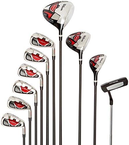 Wilson, Set completo para principiantes, 10 palos de golf de medida extendida (1 pulgada) con bolsa de transporte, Hombre (mano derecha) Stretch XL, Negro/Gris/Rojo, WGG157552