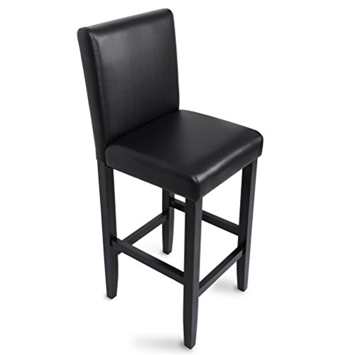 WOLTU 2xTaburete de Bar Silla con Respaldo Madera Maciza Piel sintética Taburete Alto Asiento Acolchado Grueso Negro BH21sz-2