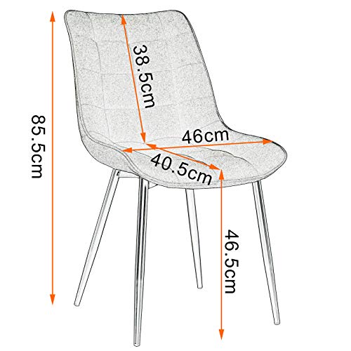 WOLTU Pack de 2 Sillas de Comedor Asiento de Lino Silla Diseño Silla Tapizada Estructura Metálica Sillón con Respaldo Silla de Cocina Negro BH206sz-2