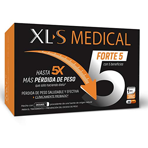 XLS Medical Forte 5 | Captagrasas | Pierde Hasta 5 Veces Más Peso Que Solo Haciendo Dieta | Perder Peso | Origen Natural 100% Vegano, 1 Mes, Blanco, 180 Cápsulas