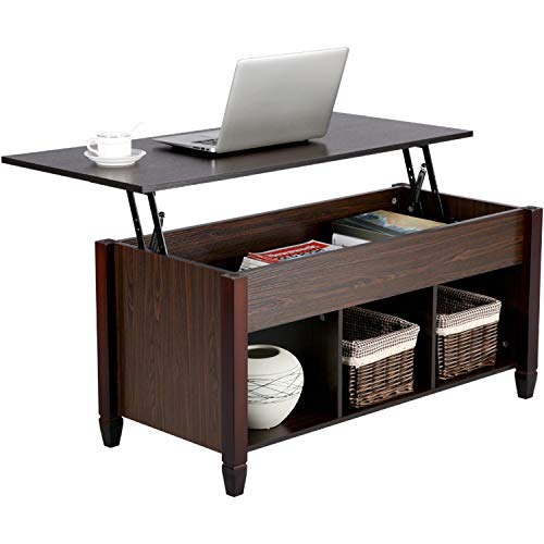 Yaheetech Mesa de Centro Elevable con Espacio de Almacenaje Marrón Madera 104,5 x 49,5 x 62,6 cm para Sala de Estar Salón de Café