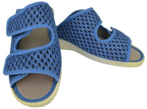 Zapatilla de señora Isasa Capri Azul, de Farmacia, Doble Velcro Abierta Fabricada en Rejilla MORBI Azul con Dos velcros para un Ajuste idoneo para pies delicados (Numeric_37)