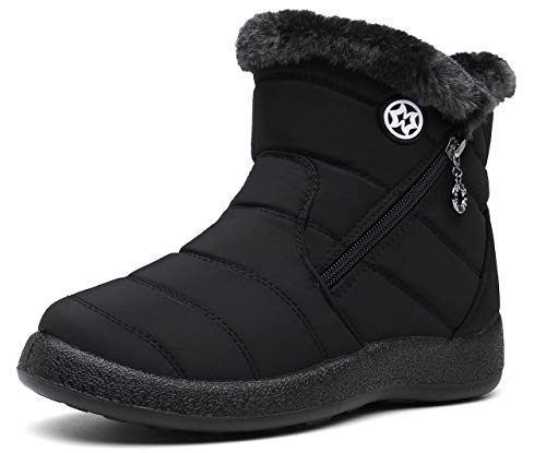 Zapatos Invierno Botas de Nieve para Mujer Hombres Botines Moda Calentar Forrado Botas Tacon Zapatillas Planas 2021 Impermeable,36 EU,Negro a