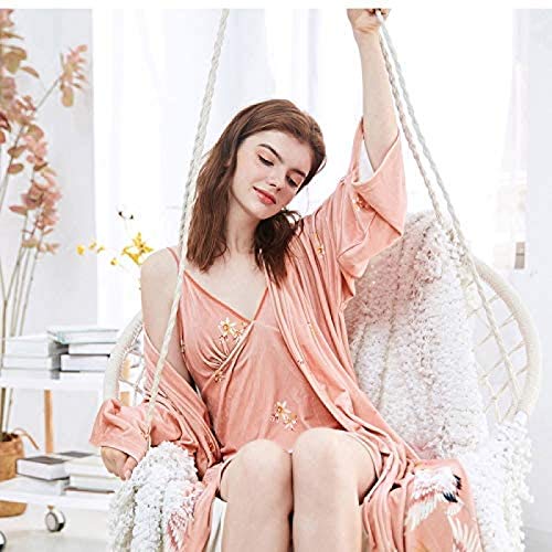 ZHANG Otoño Invierno Nuevo Terciopelo Mujer Bata Grúa Impresa Ropa De Dormir Kimono Informal,Xlarge