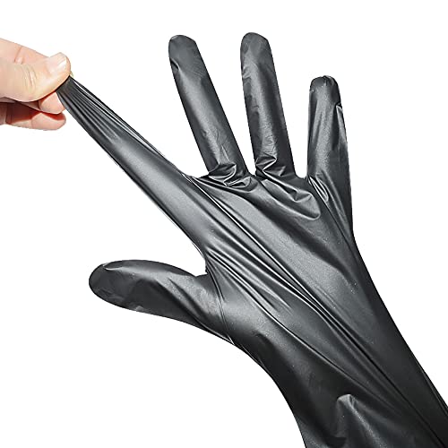 100 guantes desechables de TPE sin látex, guantes de trabajo desechables, guantes de esteticista y para alimentos, guantes sin polvo no adherentes (L, negro)