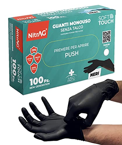 100 guantes desechables de TPE sin látex, guantes de trabajo desechables, guantes de esteticista y para alimentos, guantes sin polvo no adherentes (L, negro)