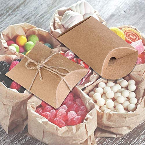 100 Pcs Cajas de Regalo Pequeñas, Cajas de Almohadas Marrones Favor de la Boda Caja de Dulces De Papel Kraft, para Cumpleaños Fiesta de Navidad