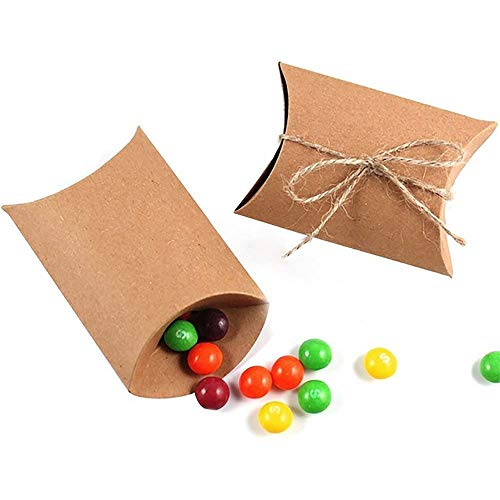 100 Pcs Cajas de Regalo Pequeñas, Cajas de Almohadas Marrones Favor de la Boda Caja de Dulces De Papel Kraft, para Cumpleaños Fiesta de Navidad