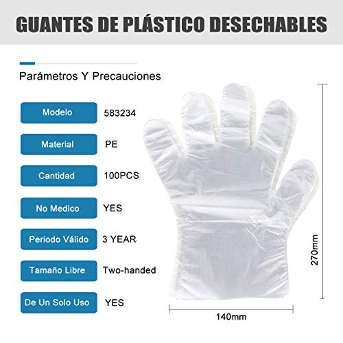 1000 Piezas Guantes Desechables de Plástico Transparente de Polietileno Guantes de PE Transparentes para el Hogar, baño, Guantes Sanitarios para la Limpieza de la Cocina,Embalaje en bolsa