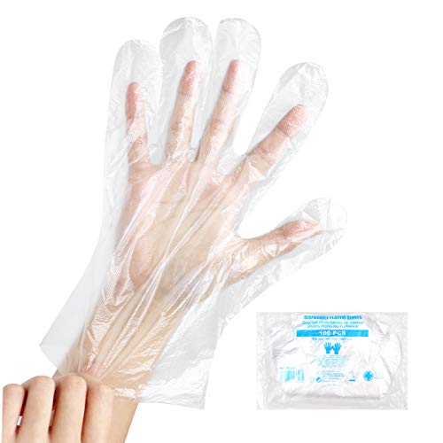 1000 Piezas Guantes Desechables de Plástico Transparente de Polietileno Guantes de PE Transparentes para el Hogar, baño, Guantes Sanitarios para la Limpieza de la Cocina,Embalaje en bolsa