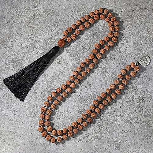 108 Natural Rudraksha Mala Beads Yoga Meditación Tassel Japamala Collar for Mujeres Colgante con Borla Negra Piedra de Cura Aire Delgado Espíritu Malvado Dinero Dibujo Riqueza (Color : S-N0092)