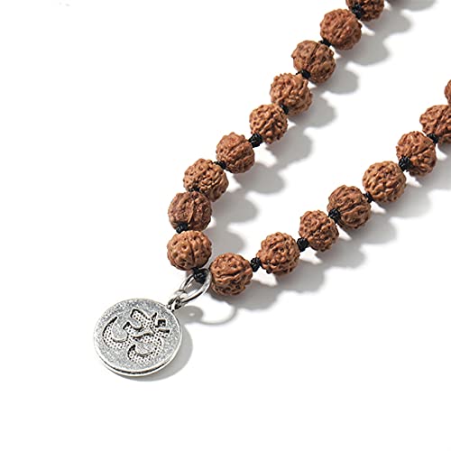 108 Natural Rudraksha Mala Beads Yoga Meditación Tassel Japamala Collar for Mujeres Colgante con Borla Negra Piedra de Cura Aire Delgado Espíritu Malvado Dinero Dibujo Riqueza (Color : S-N0092)