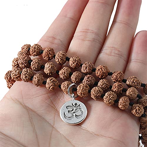 108 Natural Rudraksha Mala Beads Yoga Meditación Tassel Japamala Collar for Mujeres Colgante con Borla Negra Piedra de Cura Aire Delgado Espíritu Malvado Dinero Dibujo Riqueza (Color : S-N0092)