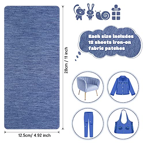 12 Hojas de 4,92 x 11 Pulgadas/ 12,5 x 28 cm Parches de Plancha de Ropa for Reparar Sofá Pantalones Bolsillos Agujeros Rodillas Codo (Azul Vaquero)