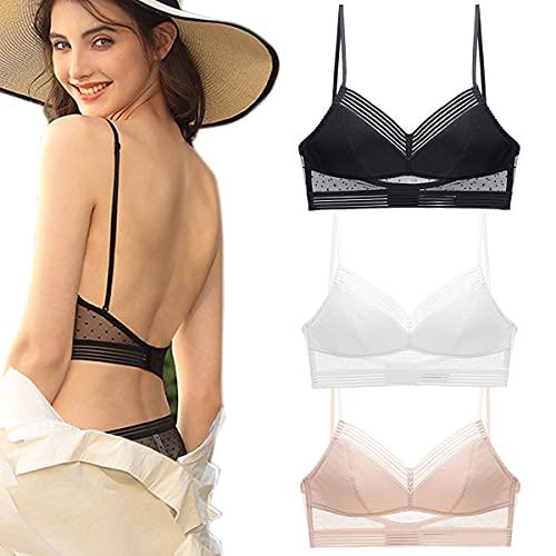 2 Piezas Sujetador de Elevación Cómodo con Espalda Baja, Sujetador Inalámbrico con Espalda de Belleza en Forma de U para Mujer, Sujetador de Vestido Invisible Fino (L-36ABC, Black+Skin)