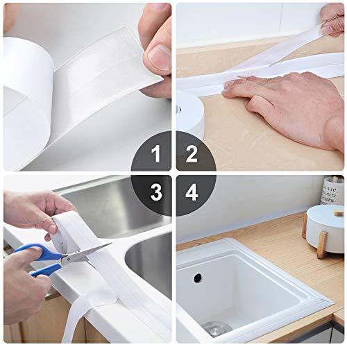 2 Rollos Cinta Baño Selladora,Impermeable a Prueba Sucio Cinta de Sellado, Autoadhesivas Cinta de Sellado para Coche,Bañera,Puerta,Ventana,Fregadero de Cocina (Blanco)