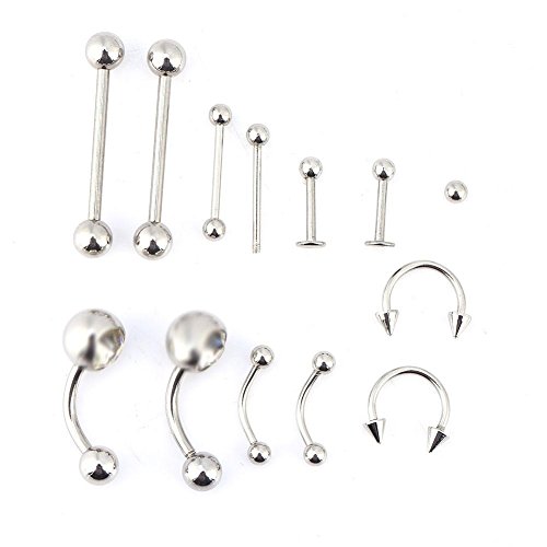 20 pcs / set Body Piercing Kit Profesional agujas de perforación de acero inoxidable anillos piercing y guantes para nariz, labio, pezón, uñas, con anillo