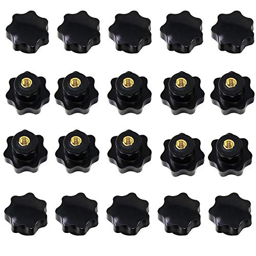 20 Unids M6 x 32mm pomos plastico, Rosca Hembra Tornillo de Rosca de Plástico Negro en Tipo Estrella Cabeza Perilla de Sujeción Perilla (M6 Forma de Estrella)