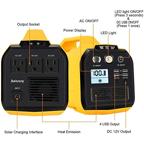 296Wh / 400W Generador Solar Portátil, Batería de Respaldo CPAP, Toma de Corriente alterna de Onda sinusoidal Pura de 220V, 12V DC, Salida USB, para Acampar al Aire Libre Emergencia de Pesca