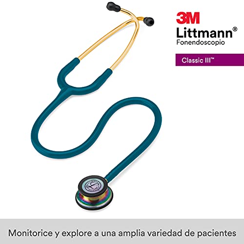 3M Littmann Classic III Fonendoscopio para monitorización, acabado en arcoíris, tubo Azul Caribe, 69 cm, 5807