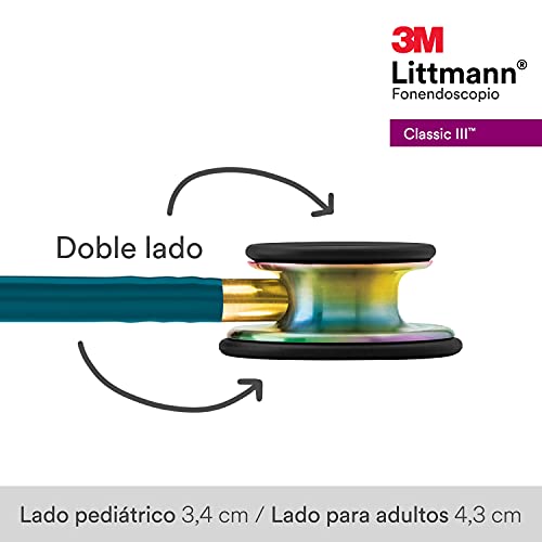 3M Littmann Classic III Fonendoscopio para monitorización, acabado en arcoíris, tubo Azul Caribe, 69 cm, 5807