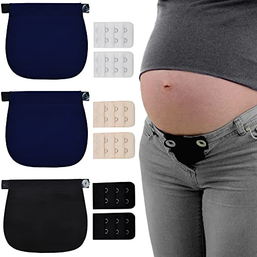 3Pcs Extensores de Cintura de Embarazo Extensores de Pantalones de Maternidad Alargador Pantalon Embarazada para Mujeres Embarazadas Extensor de Cintura Ajustable + 6Pcs Extensores de Sujetador