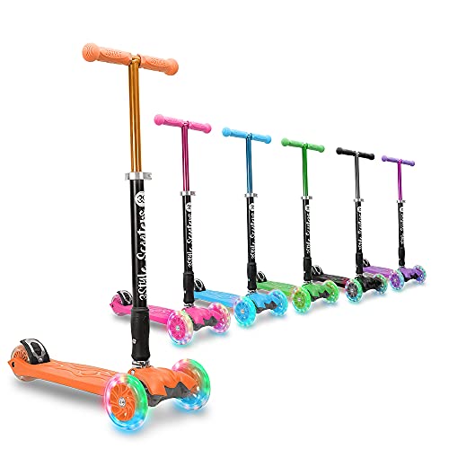 3StyleScooters® RGS-2 Patinete Scooter Tres Ruedas para Niños Niños de 5 Años o Más con Luces LED en Las Ruedas, Diseño Plegable, Manillar Ajustable, Peso Ligero (Naranja)