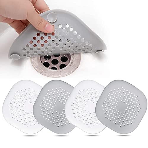 4 Piezas Silicona Protector de Drenaje, Tapa de Drenaje de con Ventosas Fuertes, Cubierta del DREN de Bañera Colador, Filtro para Fregadero para Cocina Baño