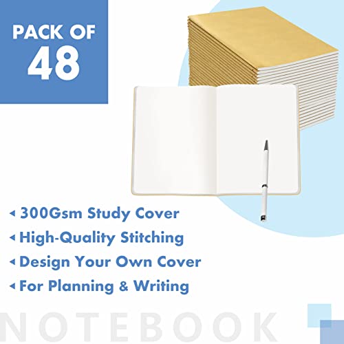 48 Cuadernos A6 en blanco con cubierta kraft, cuaderno de bolsillo para uso en la oficina, el hogar, la escuela o los negocios (48 páginas / 24 hojas, 10 x 14.5 cm)