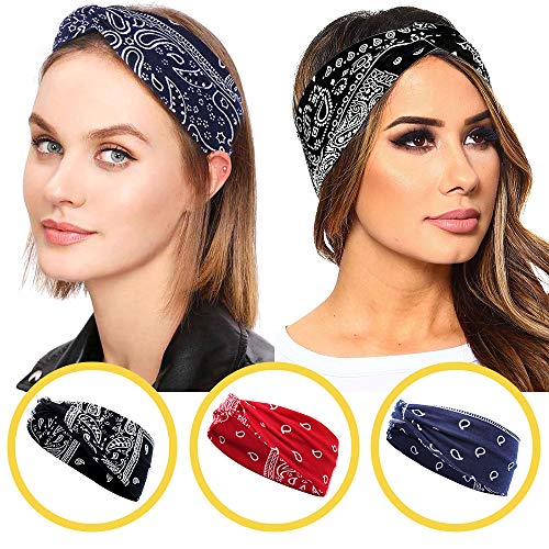 6 Diademas - Paisley Bandana para Mujer, Turbante de Algodón Elástico Banda Ancha Para el Cabello, Pañuelo Para la Cabeza Banda Bandas Elásticas Diadema Bohemia Ideal Para Deportes/Correr/Yoga