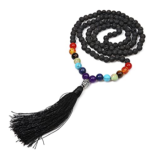 6 mm Piedra volcánica Natural 8 mm Chakra con Cuentas for recolección de Aniversario Oración Buddha Cabeza Tassel Colgante Hombres y Mujeres Collar Malvado espíritu Dinero Dibujo Riqueza Fortuna