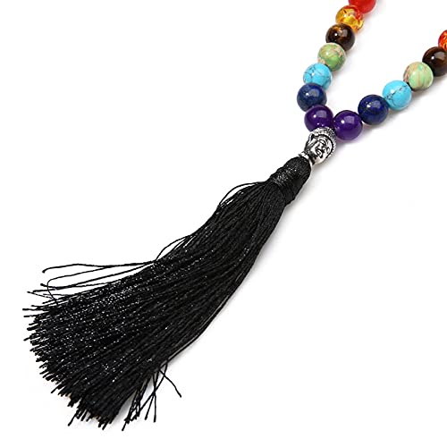 6 mm Piedra volcánica Natural 8 mm Chakra con Cuentas for recolección de Aniversario Oración Buddha Cabeza Tassel Colgante Hombres y Mujeres Collar Malvado espíritu Dinero Dibujo Riqueza Fortuna