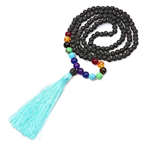 6 mm Piedra volcánica Natural 8 mm Chakra con Cuentas for recolección de Aniversario Oración Buddha Cabeza Tassel Colgante Hombres y Mujeres Collar Malvado espíritu Dinero Dibujo Riqueza Fortuna