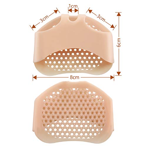 6 Pares Almohadillas de Metatarsiano de Silicona de Antepié Cojines de Soporte de Pies de Bola Almohadilla de Pies de Gel Suave para Reducción de Dolor Callo Ampollas en Antepié, Piel y Blanco