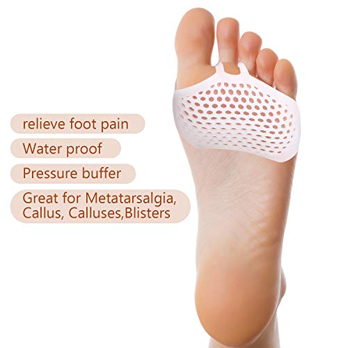 6 Pares Almohadillas de Metatarsiano de Silicona de Antepié Cojines de Soporte de Pies de Bola Almohadilla de Pies de Gel Suave para Reducción de Dolor Callo Ampollas en Antepié, Piel y Blanco