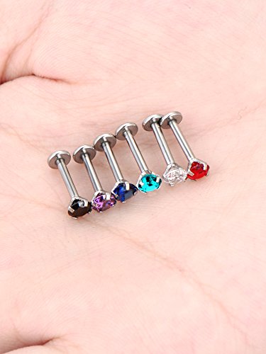 6 Pares de Pendiente de Acero Inoxidable 16 Gauge Pernos de Oreja de Zirconia Cúbica con Espalda de Tornillo Plano para Piercing de Nariz de Hélice Cartílago Tragus, 6 Colores