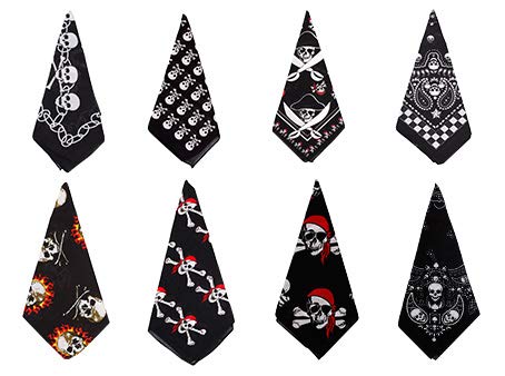 6 pcs Pañuelos Bandanas Pirata para Cuello Cabeza o Pulsera Multiusos para Hombres Mujeres Unisex Moscota 100% Algodón （modelo al azar）