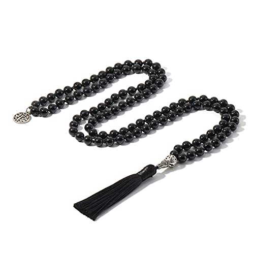 8 mm Natural Rodocrosito con cuentas anudado japamala collar meditación yoga espíritu 108 joyería de mala joyería con el árbol de la vida colgante malvado espíritu dinero dibujo riqueza fortuna