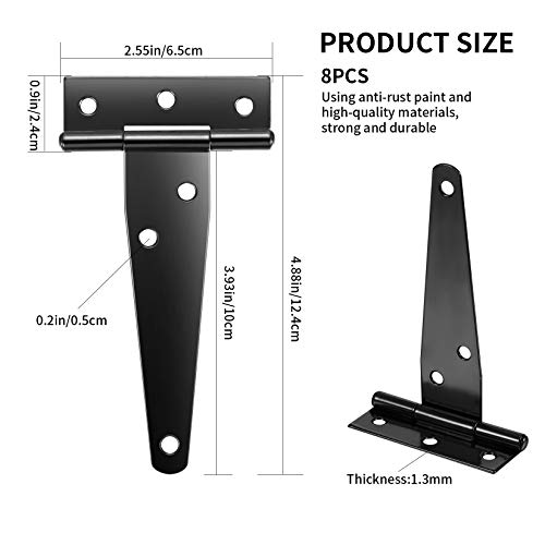 8 Piezas Bisagras en T, Bisagras para Puertas de Madera, Bisagras de Puerta de Jardín de Cobertizo de Granero, Visagras Bisagras de Acero Inoxidable con Tornillos - 4 Pulgadas