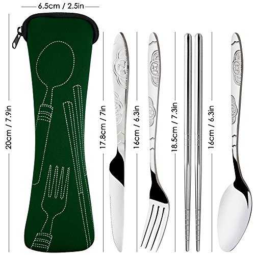 8 piezas Mostrada Conjuntos De Cuchillo, Tenedor, Cuchara, Palillos, SENHAI 2 Pack de vajilla con estuche e para viajar Camping Picnic Excursionismo(rojo marrón, verde oscuro)